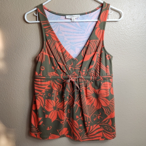 Tommy Bahama Womens Orange/Brown Tropical V-Neck Tie Waist Swing Tank Top-Size S - Picture 1 of 7